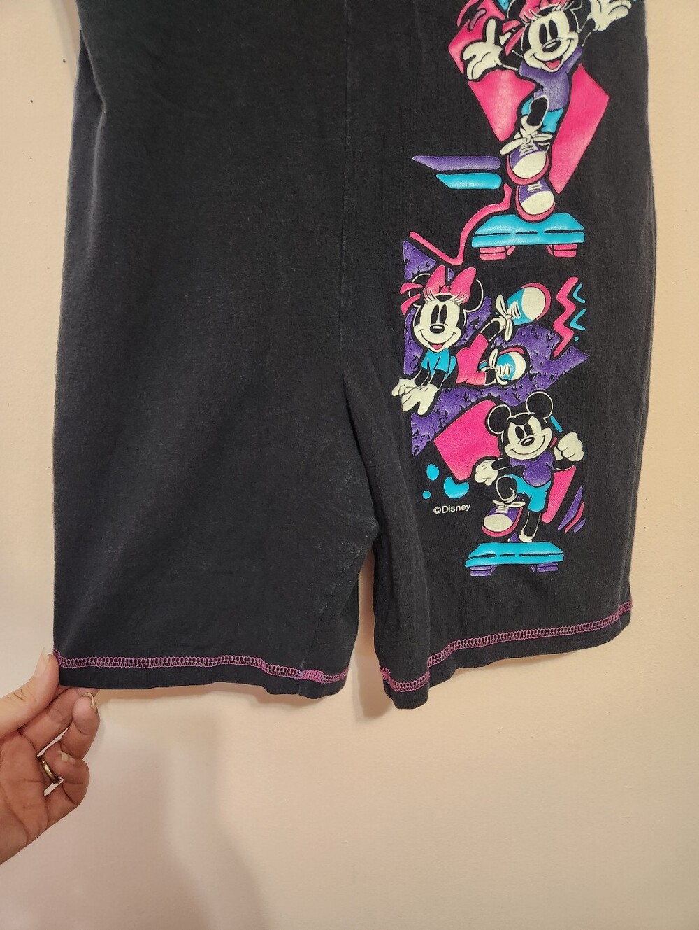 Vintage 90s Mickey & Co Neon Graphic Workout Biker Short Romper Unitard Catsuit - Picture 2 of 11